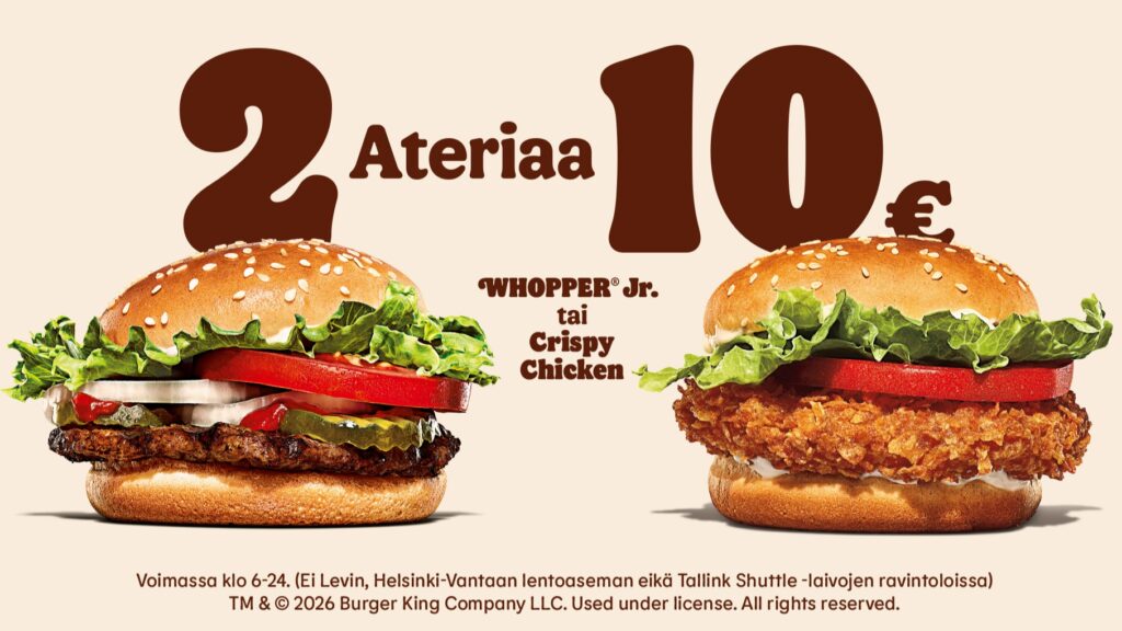 2 ateriaa 10€ Burger King